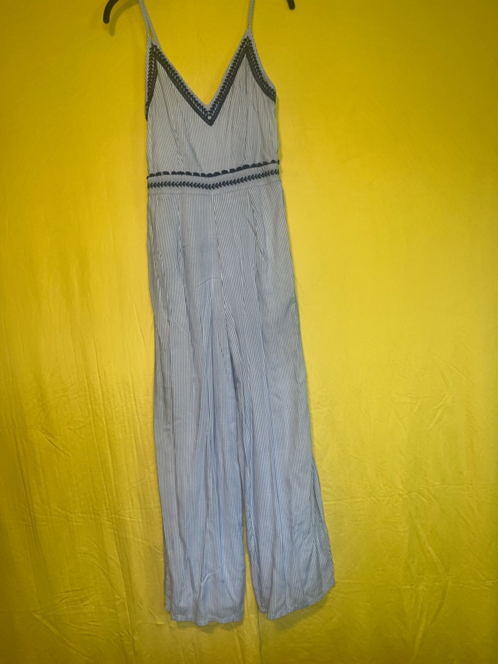 Japna Striped Blue & White Spaghetti-Strap Jumpsuit